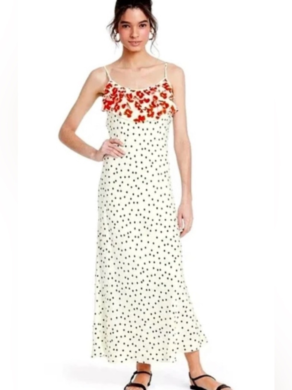 NWT Rixo X Target Polka Dot Ruffle Bust Maxi Slip Dress Size Large